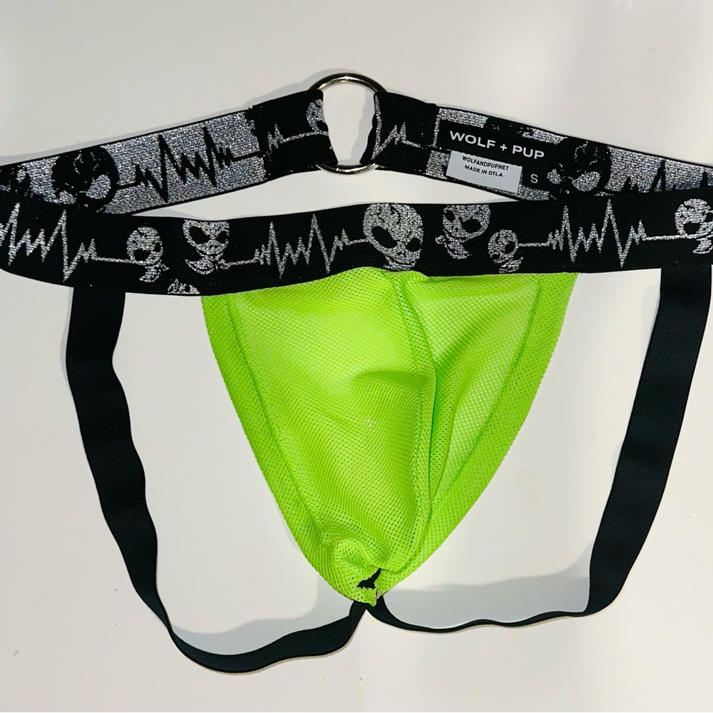 Neon Green Skully Jockstrap with O-Ring